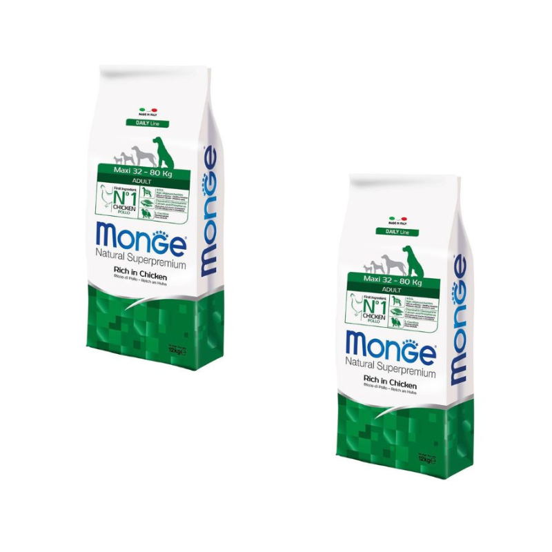 Monge 12kg Maxi Adult Ricco di Pollo - 2 Sacchi Monge 12kg Maxi Adult Ricco di Pollo - 2 Sacchi